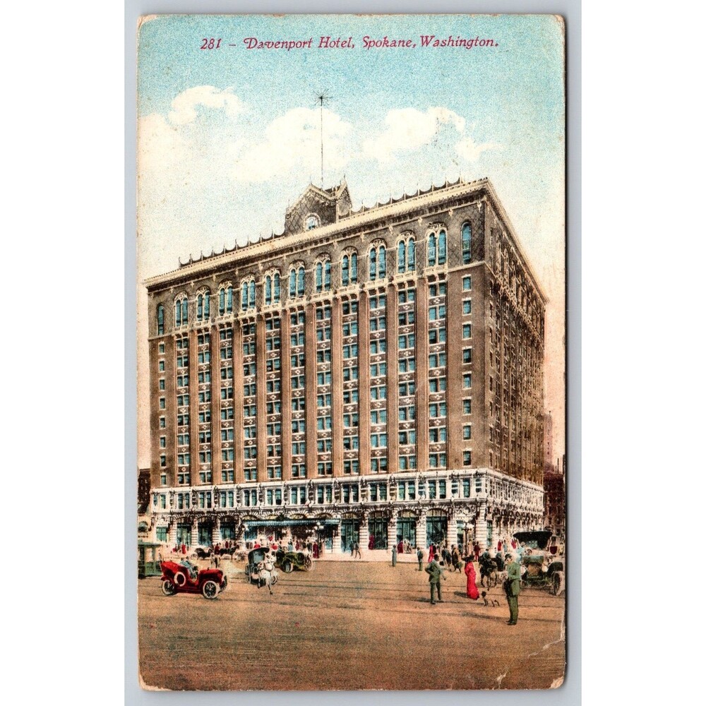 Vintage 1913 Postcard Davenport Hotel Spokane Washington Used & Mailed to IL
